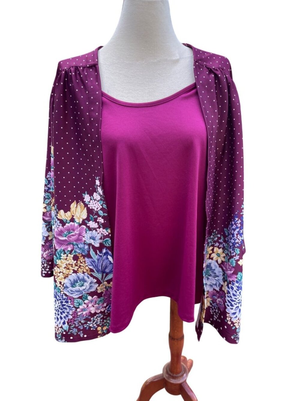Kimono Top Floral & Polka Dot Print Plus Size 4X Lightweight Womens Long Sleeve